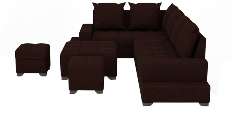Aursen Modular Sofa with Center Table & Two Pouffes in Dark Brown